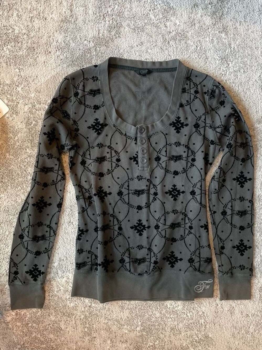 Fox Racing Women's Grey Patterned Thermal Henley Top Size XL